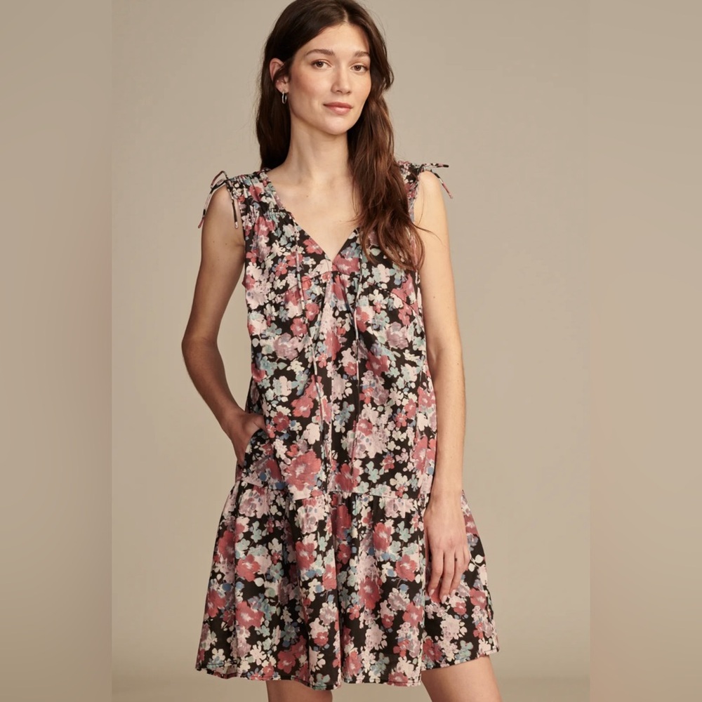 Lucky Brand Poplin Shoulder Cinched Floral Mini Dress